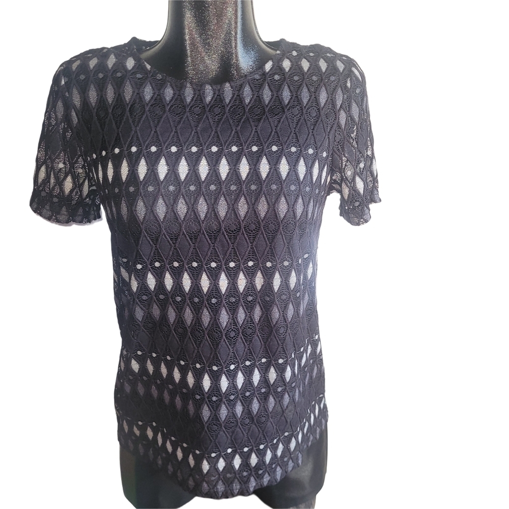 Laundry By Shelli Segal Black Lace Short Sleeve Top 6